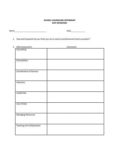 student counselling internship exit interview template