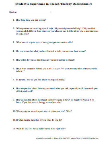 student experience questionnaire template in pdf