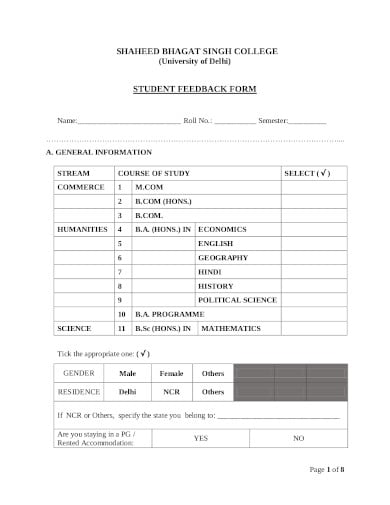 student feedback form example in pdf