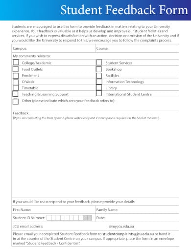 student feedback form format in pdf