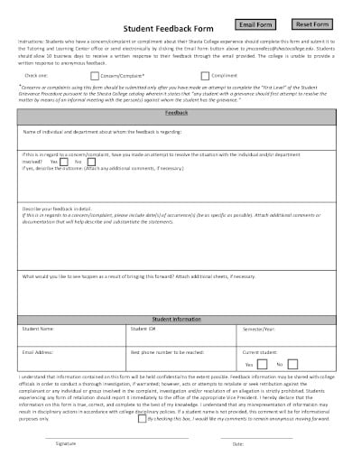 student feedback form template
