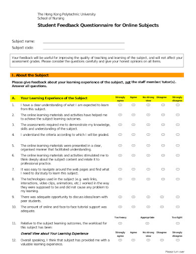 12+ Student Feedback Questionnaire Templates in PDF | DOC