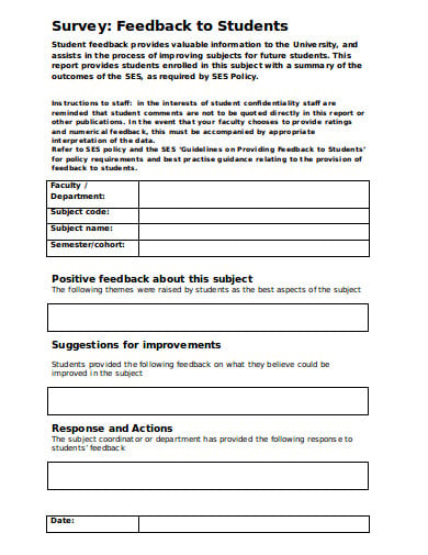 student feedback survey example