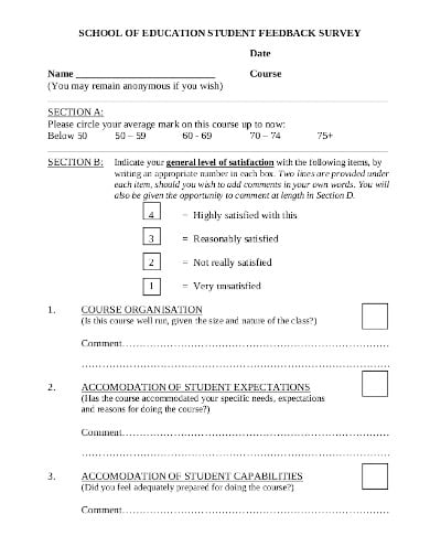 student feedback survey form template