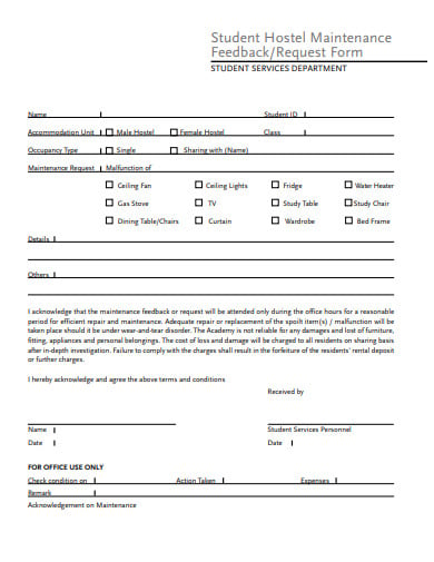 student hostel maintenance feedback form