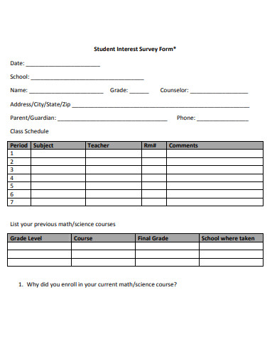 student interest survey form in pdf
