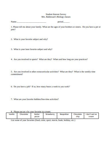 student interest survey template