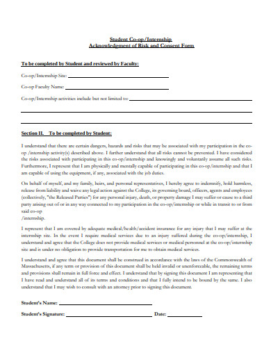 student internship acknowledgment of risk and consent form