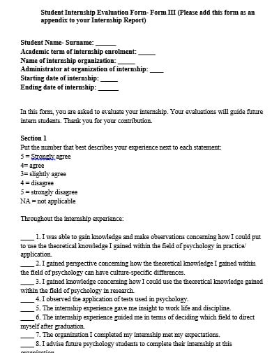 student internship evaluation from template in doc