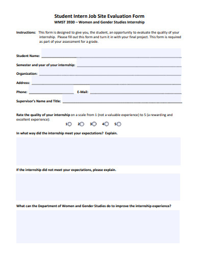 student-internship-job-site-evaluation-form-template