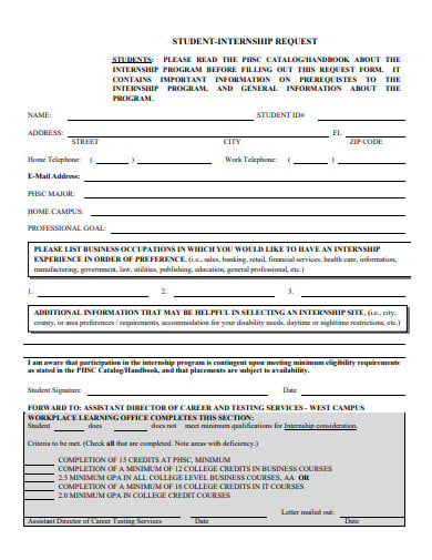 student internship request form example