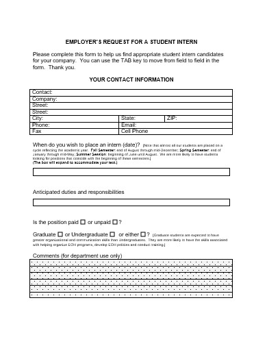student internship request form in doc