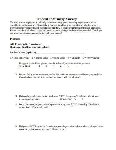 student-internship-survey-template