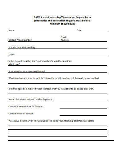 student internship and observation request form