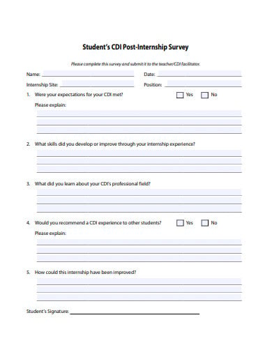 student post internship survey template