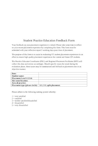 student practice education feedback form