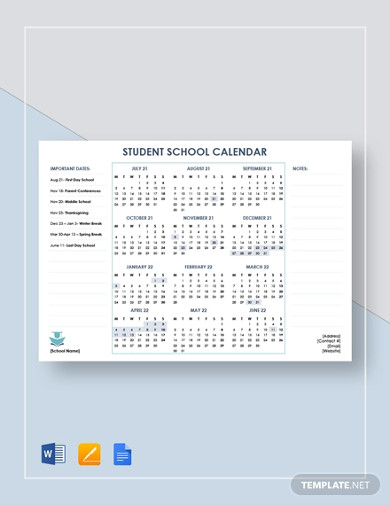 student-school-calendar-template