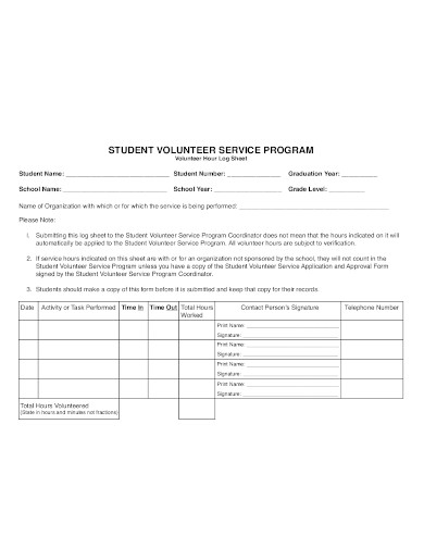 6 Student Volunteer Service Log Templates In PDF