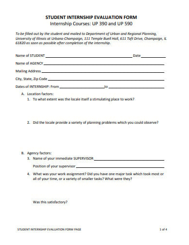student internship evaluation form template