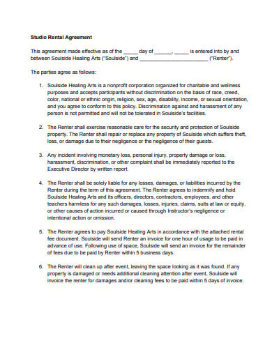 studio rental agreement in pdf
