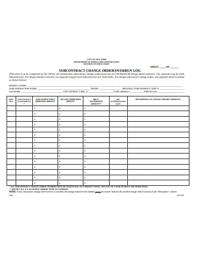 subcontract change order log template