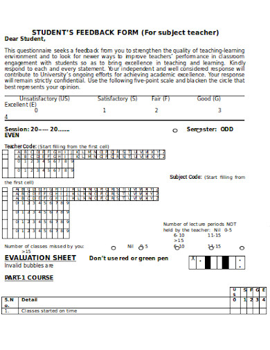 subject teacher feedback form template