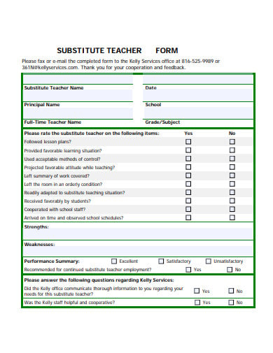 substitute teacher feedback form example in pdf