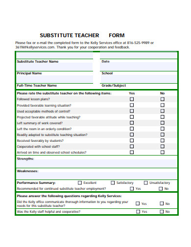 Substitute Feedback Form Printable Printable Forms Free Online