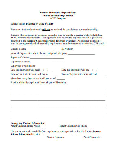summer internship proposal form