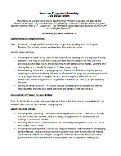 summer-program-internship-job-description