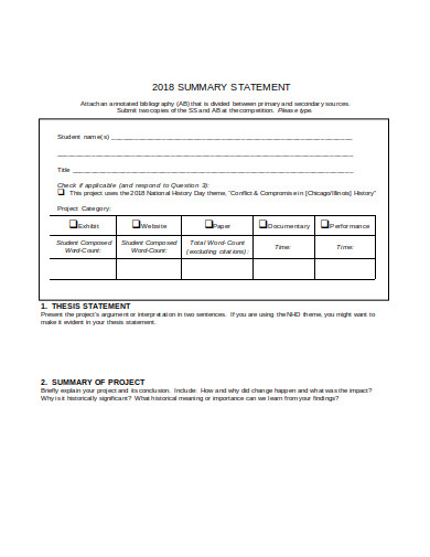 summery statement form template