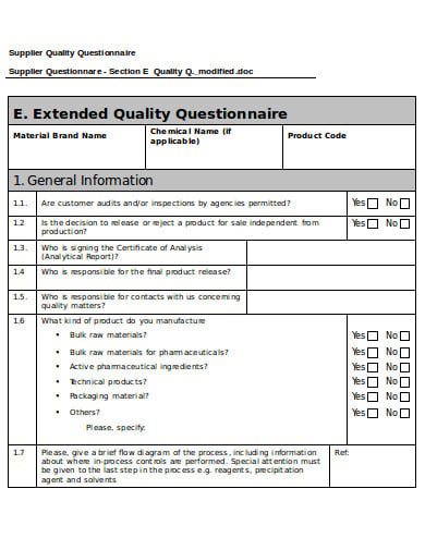 supplier quality evaluation questionnaire