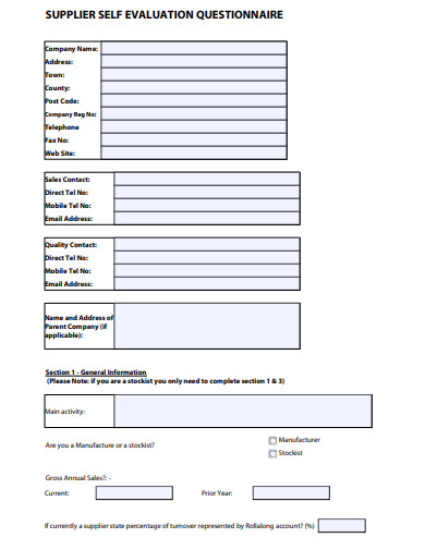 9+ Supplier Evaluation Questionnaire Templates in MS Word | PDF | Free ...