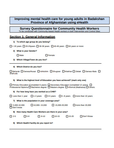 21 Health Survey Questionnaire Templates In Doc Pdf