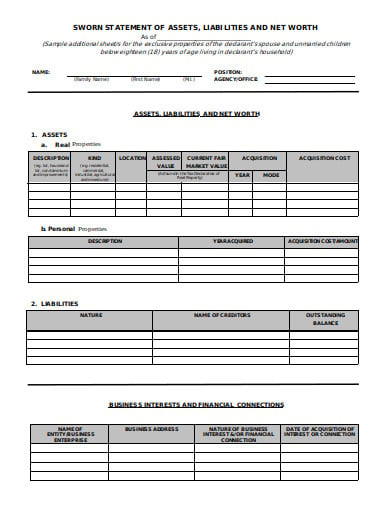 sworn assets and liabilities statement format