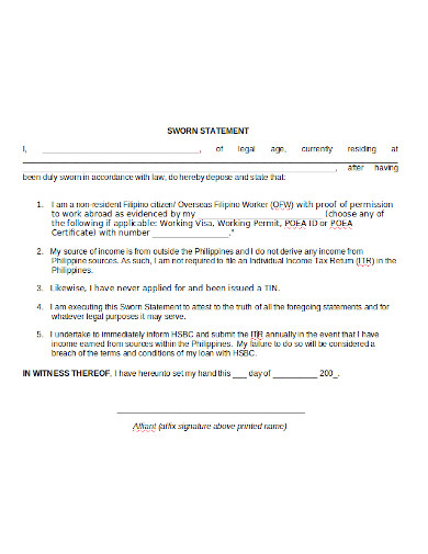 sworn statement format in doc