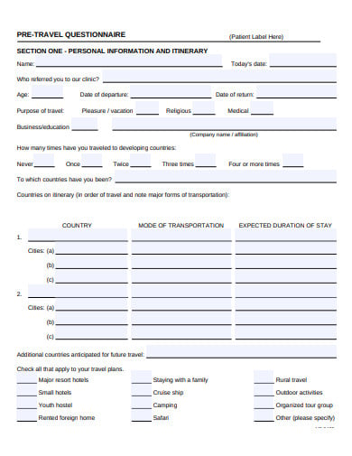 travel questionnaire template