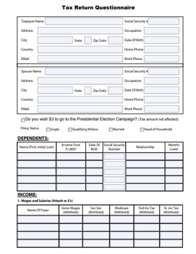 Tax Preparer Client Questionnaire Template