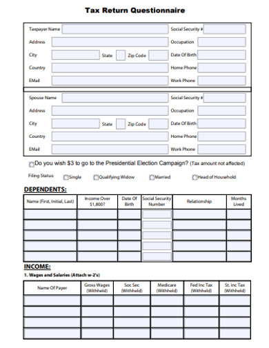 12 Tax Return Questionnaire Templates In PDF MS Word 12 Tax Return Questionnaire Templates In PDF MS Word