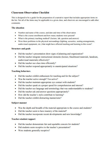 12 Teacher Observation Checklist Templates In Pdf Ms Word Free And Premium Templates 3147