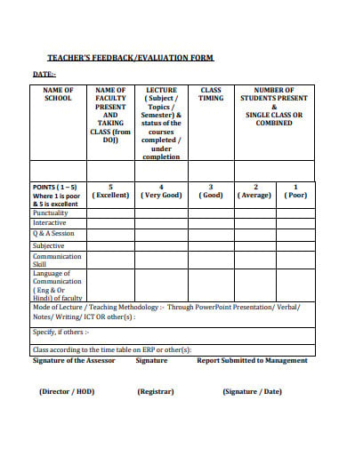 teacher feedback evaluation form template