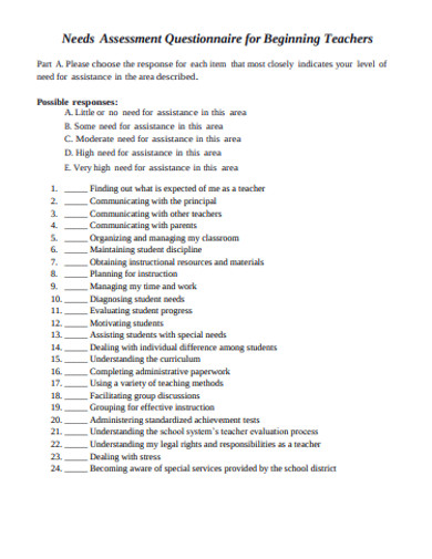 teacher needs assessment questionnaire