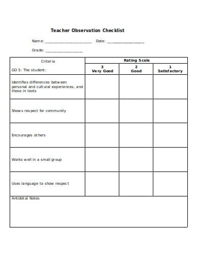 teacher observation checklist in doc