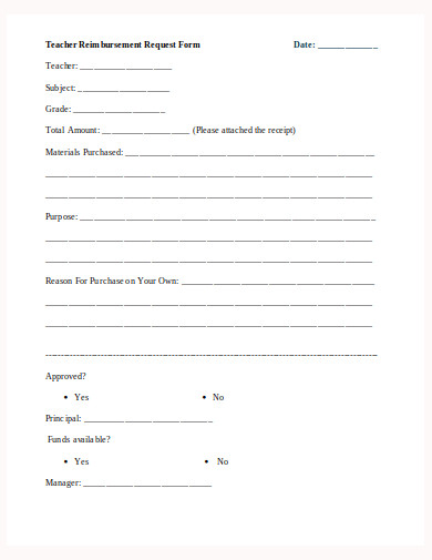 teacher reimbursement request form template