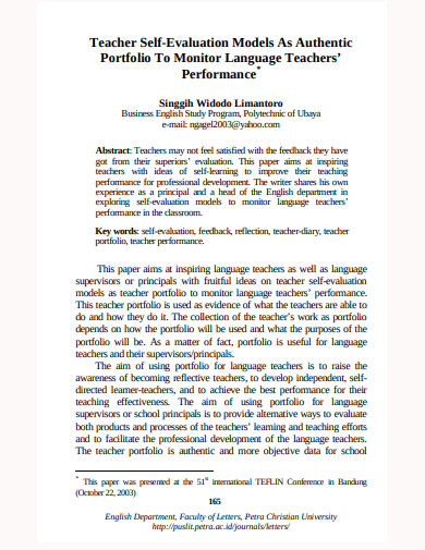teacher self evaluation models template