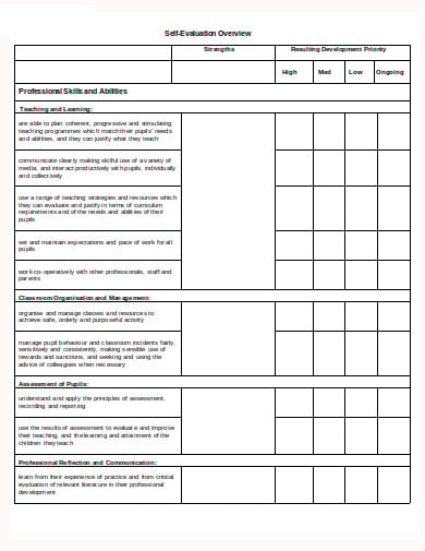 teacher self evaluation template in doc