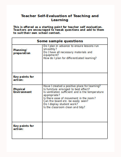 teacher self evaluation essay