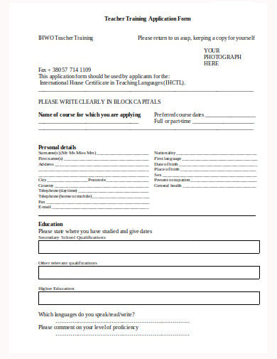 teacher training application form template in doc