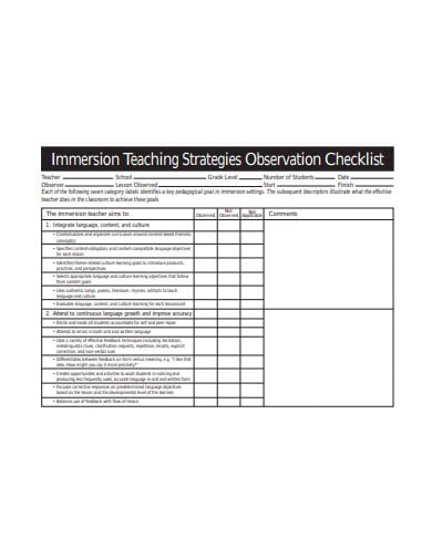 teaching strategies observation checklist in pdf