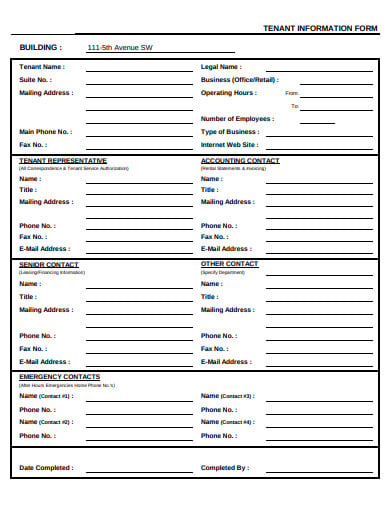 tenant information form template